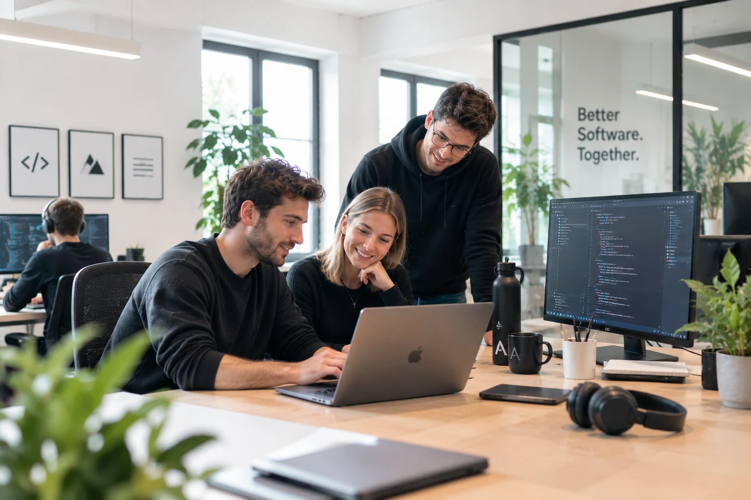Drei Webect Teammitglieder entwickeln gemeinsam eine digitale Lösung