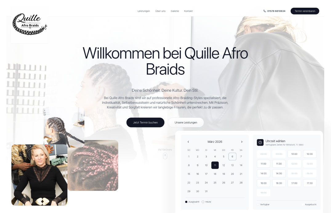 Moderne Webseite mit integriertem Buchungssystem für ein Hair Studio